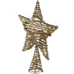 11" Lighted Rattan Twigs Star Christmas Tree Topper- Clear Lights, White Wire -Northlight Christmas northlight nl02637 2new 04413.1661972646
