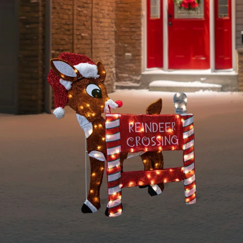 Northlight LED Lighted Rudolph Reindeer Crossing Outdoor Christmas Sign - 36" - Warm White 4 Northlight LED Lighted Rudolph Reindeer Crossing Outdoor Christmas Sign - 36" - Warm White - Image 2