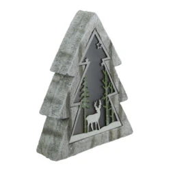 Northlight LED Lighted Tree With Reindeer In The Woods Scene Christmas Decoration - 13.5"