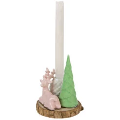 Northlight Reindeer With Tree And Pine Cone Christmas Taper Candle Holder - 6" -Northlight Christmas northlight q592810 3 04830.1660066536