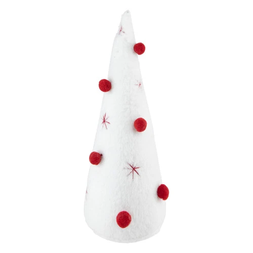 Northlight Plush Christmas Cone Tree With Pompom Ornaments - 11" - White And Red 3 Northlight Plush Christmas Cone Tree With Pompom Ornaments - 11" - White And Red