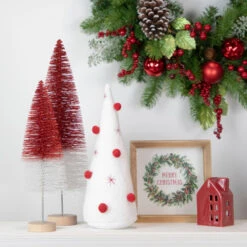 Northlight Plush Christmas Cone Tree With Pompom Ornaments - 11" - White And Red 9 Northlight Plush Christmas Cone Tree With Pompom Ornaments - 11" - White And Red -Northlight Christmas northlight qs94358 style 62314.1668068450