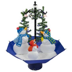 Northlight 30" Lighted Musical Snowing Snowman Family In Umbrella Base Christmas Decoration