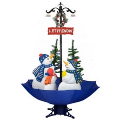 Northlight Lighted Musical Snowing Let It Snow Snowmen In Umbrella Base Christmas Decoration - 5.5'
