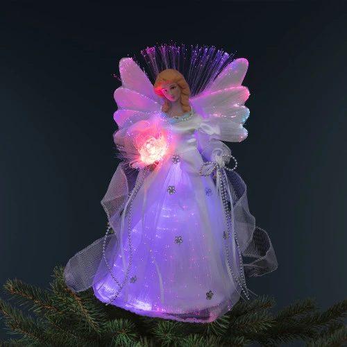 Northlight Color-changing Fiber Optic Angel With Rose Christmas Tree Topper - 12" - White 3 Northlight Color-changing Fiber Optic Angel With Rose Christmas Tree Topper - 12" - White