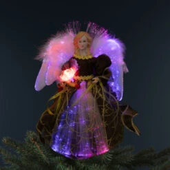 Northlight Color Changing Fiber Optic Christmas Angel Tree Topper - 12" - Brown