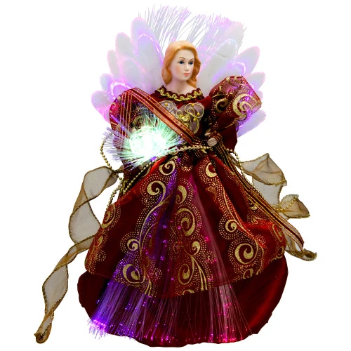 Northlight Lighted Fiber Optic Angel Christmas Tree Topper - 12" - Burgundy 4 Northlight Lighted Fiber Optic Angel Christmas Tree Topper - 12" - Burgundy - Image 2