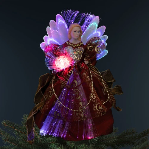 Northlight Lighted Fiber Optic Angel Christmas Tree Topper - 12" - Burgundy 3 Northlight Lighted Fiber Optic Angel Christmas Tree Topper - 12" - Burgundy