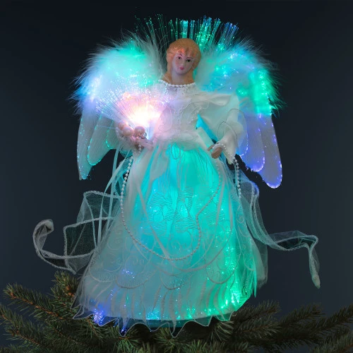 Northlight Fiber Optic Color-Changing Angel With Dove Christmas Tree Topper - 12" - White 3 Northlight Fiber Optic Color-Changing Angel With Dove Christmas Tree Topper - 12" - White