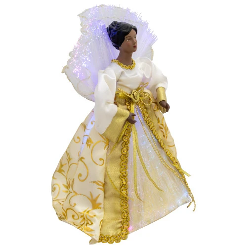 Northlight Lighted Fiber Optic African American Angel Christmas Tree Topper - 12" - Gold 7 Northlight Lighted Fiber Optic African American Angel Christmas Tree Topper - 12" - Gold - Image 5