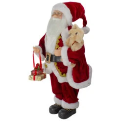 Northlight 18" Standing Santa Christmas Figure With A Plush Brown Bear -Northlight Christmas northlight sa88392 3 04999.1610509736