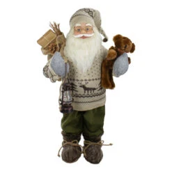 Northlight 2' Standing Santa Christmas Figure With A Plush Bear And Lantern