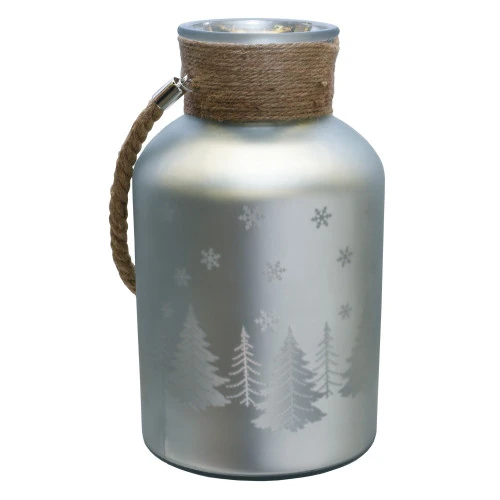 Melrose 12" Silver Matte Christmas Trees And Snowflakes Pillar Candle Holder With Handle 4 Melrose 12" Silver Matte Christmas Trees And Snowflakes Pillar Candle Holder With Handle - Image 2