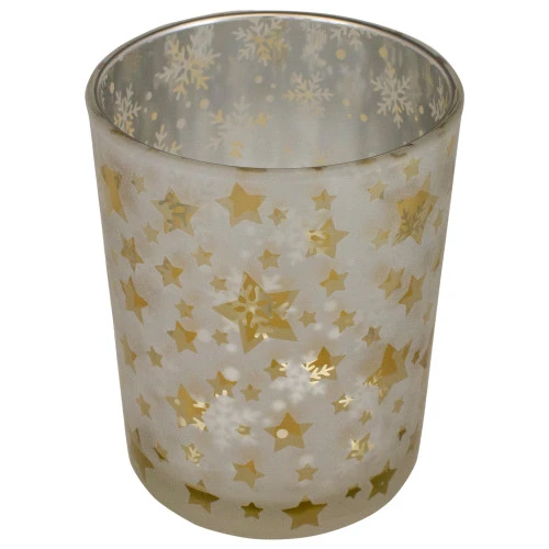 Northlight 5" Matte Silver And Gold Stars And Snowflakes Flameless Glass Candle Holder 5 Northlight 5" Matte Silver And Gold Stars And Snowflakes Flameless Glass Candle Holder - Image 3
