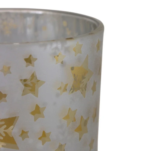 Northlight 5" Matte Silver And Gold Stars And Snowflakes Flameless Glass Candle Holder 6 Northlight 5" Matte Silver And Gold Stars And Snowflakes Flameless Glass Candle Holder - Image 4