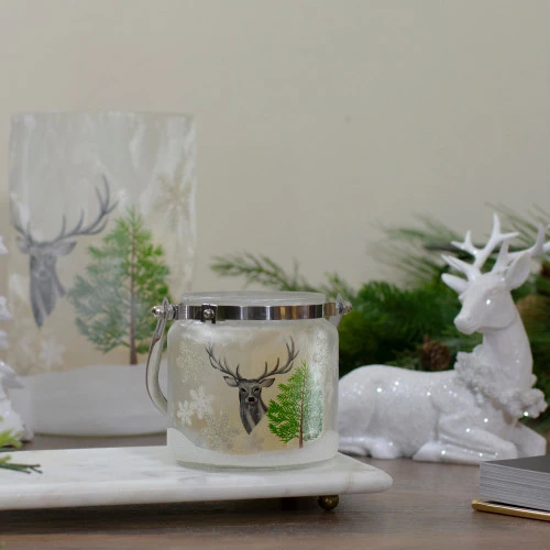 Northlight 4" Deer, Pine And Snowflakes Hand Painted Flameless Glass Candle Lantern 4 Northlight 4" Deer, Pine And Snowflakes Hand Painted Flameless Glass Candle Lantern - Image 2