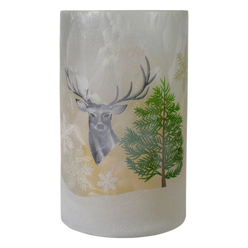 Northlight 10" Deer, Pine And Snowflakes Hand Painted Flameless Glass Christmas Candle Holder 8 Northlight 10" Deer, Pine And Snowflakes Hand Painted Flameless Glass Christmas Candle Holder - Image 6