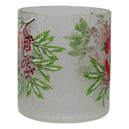 Northlight 8" Hand Painted Christmas Cardinal And Pine Flameless Glass Christmas Candle Holder 7 Northlight 8" Hand Painted Christmas Cardinal And Pine Flameless Glass Christmas Candle Holder - Image 5