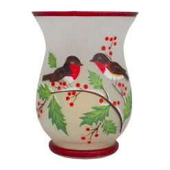 Northlight 8" Hand Painted Finches And Pine Glass Christmas Candle Holder -Northlight Christmas northlight se91536 2 36663.1628264395