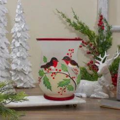 Northlight 8" Hand Painted Finches And Pine Glass Christmas Candle Holder -Northlight Christmas northlight se91536 5 45326.1628264395