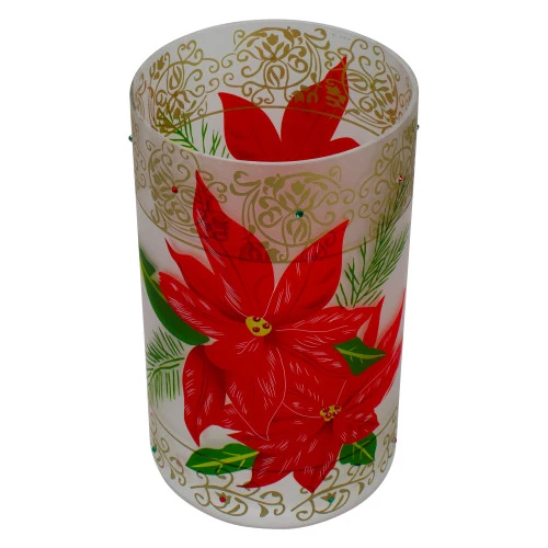 Northlight 10" Hand-Painted Red Poinsettias And Gold Flameless Glass Christmas Candle Holder 5 Northlight 10" Hand-Painted Red Poinsettias And Gold Flameless Glass Christmas Candle Holder - Image 3