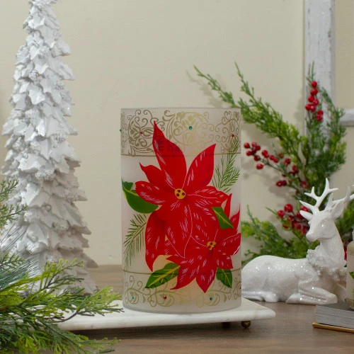 Northlight 10" Hand-Painted Red Poinsettias And Gold Flameless Glass Christmas Candle Holder 4 Northlight 10" Hand-Painted Red Poinsettias And Gold Flameless Glass Christmas Candle Holder - Image 2