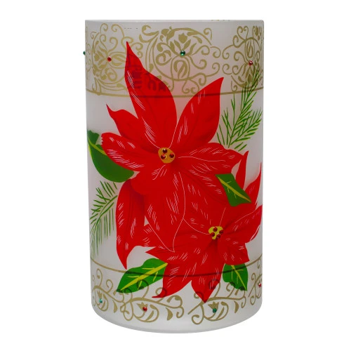 Northlight 10" Hand-Painted Red Poinsettias And Gold Flameless Glass Christmas Candle Holder 3 Northlight 10" Hand-Painted Red Poinsettias And Gold Flameless Glass Christmas Candle Holder