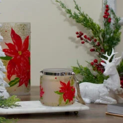 Northlight 4" Hand-Painted Red Poinsettias And Gold Flameless Glass Christmas Candle Holder 8 Northlight 4" Hand-Painted Red Poinsettias And Gold Flameless Glass Christmas Candle Holder -Northlight Christmas northlight se91539 5 99685.1605147743
