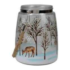 Northlight 6.25" Trees And Fawns Flameless Glass Candle Lantern -Northlight Christmas northlight se91542 1 96963.1605147743