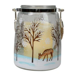 Northlight 6.25" Trees And Fawns Flameless Glass Candle Lantern -Northlight Christmas northlight se91542 2 51995.1605147743