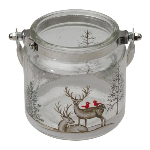 Northlight 4" Hand-Painted Pine Trees And Deer Flameless Glass Christmas Candle Holder 5 Northlight 4" Hand-Painted Pine Trees And Deer Flameless Glass Christmas Candle Holder - Image 3