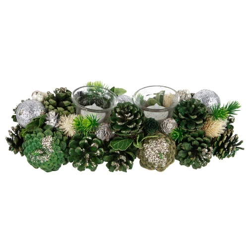 Northlight 13" Green Pinecone And Silver Glitter Ornaments Christmas Tealight Candle Holder 3 Northlight 13" Green Pinecone And Silver Glitter Ornaments Christmas Tealight Candle Holder