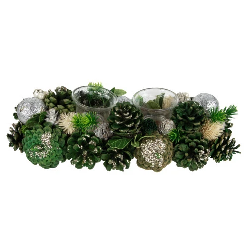 Northlight 13" Green Pinecone And Silver Glitter Ornaments Christmas Tealight Candle Holder 4 Northlight 13" Green Pinecone And Silver Glitter Ornaments Christmas Tealight Candle Holder - Image 2
