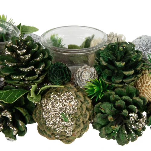 Northlight 13" Green Pinecone And Silver Glitter Ornaments Christmas Tealight Candle Holder 6 Northlight 13" Green Pinecone And Silver Glitter Ornaments Christmas Tealight Candle Holder - Image 4