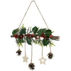 Northlight Holly Branch With Stars And Pinecones Christmas Wall Decoration - 20.75" - Red -Northlight Christmas northlight sh96103 01 64715.1721349699