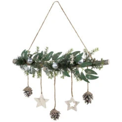 Northlight Glittered Holly Branch With Stars And Pinecones Christmas Wall Decoration - 20.75" - Silver -Northlight Christmas northlight sh96104 01 14131.1721349699
