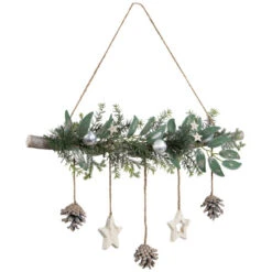 Northlight Glittered Holly Branch With Stars And Pinecones Christmas Wall Decoration - 20.75" - Silver