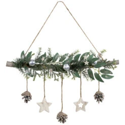 Northlight Glittered Holly Branch With Stars And Pinecones Christmas Wall Decoration - 20.75" - Silver -Northlight Christmas northlight sh96104 06 28352.1721349699