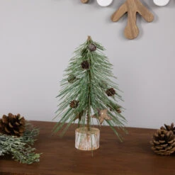 Northlight Frosted Bottle Brush Tree On Wooden Base Christmas Decoration - 8.5"