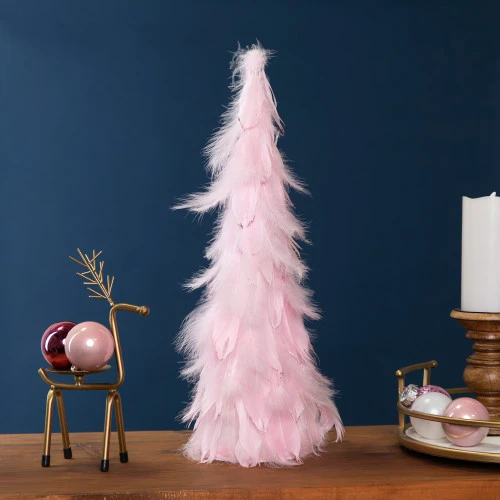 Northlight Glittered Layered Feather Cone Tree Christmas Decoration - 19.5" - Pink 3 Northlight Glittered Layered Feather Cone Tree Christmas Decoration - 19.5" - Pink