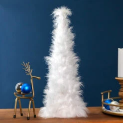 Northlight Layered Wispy Feather Cone Tree Christmas Decoration - 19.5" - Winter White