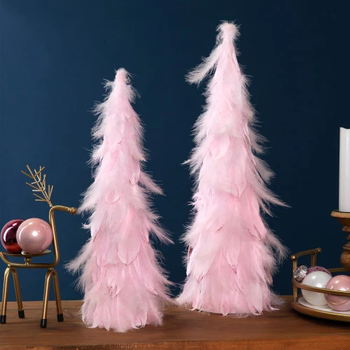 Northlight Glittered Layered Feather Cone Tree Christmas Decoration - 19.5" - Pink 5 Northlight Glittered Layered Feather Cone Tree Christmas Decoration - 19.5" - Pink - Image 3