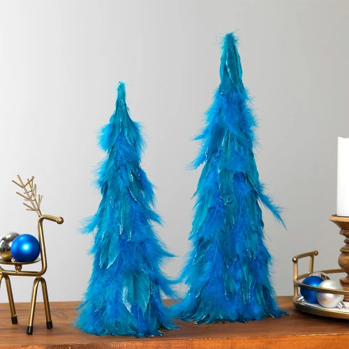 Northlight Two-Tone Layered Glitter Feather Cone Tree Christmas Decoration - 19.5" - Turquoise 5 Northlight Two-Tone Layered Glitter Feather Cone Tree Christmas Decoration - 19.5" - Turquoise - Image 3