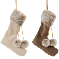Plush Stockings Christmas Ornaments - 7.5" - Beige And Brown - Set Of 2 -Northlight Christmas northlight sh96167 03 80677.1721695499