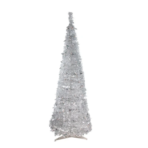 Northlight 6' Pre-Lit Silver Tinsel Pop-Up Artificial Christmas Tree - Clear Lights 3 Northlight 6' Pre-Lit Silver Tinsel Pop-Up Artificial Christmas Tree - Clear Lights