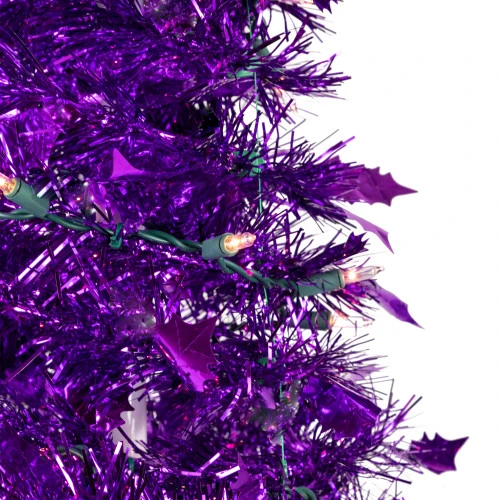 Northlight 4' Pre-Lit Purple Tinsel Pop-Up Artificial Christmas Tree, Clear Lights 5 Northlight 4' Pre-Lit Purple Tinsel Pop-Up Artificial Christmas Tree, Clear Lights - Image 3