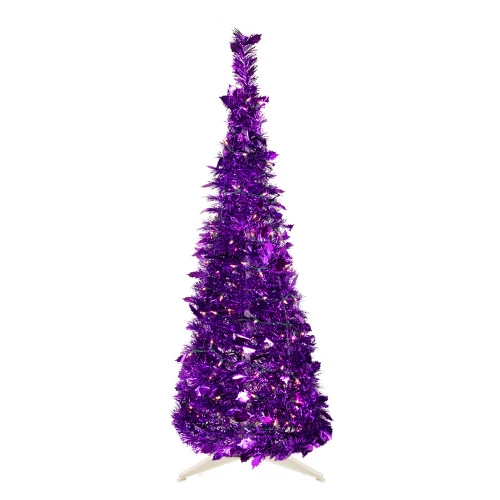 Northlight 4' Pre-Lit Purple Tinsel Pop-Up Artificial Christmas Tree, Clear Lights 3 Northlight 4' Pre-Lit Purple Tinsel Pop-Up Artificial Christmas Tree, Clear Lights