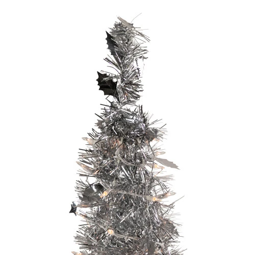 Northlight 6' Pre-Lit Silver Tinsel Pop-Up Artificial Christmas Tree - Clear Lights 6 Northlight 6' Pre-Lit Silver Tinsel Pop-Up Artificial Christmas Tree - Clear Lights - Image 4