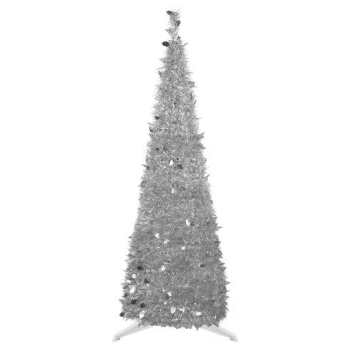 Northlight 6' Silver Tinsel Pop-Up Artificial Christmas Tree, Unlit 3 Northlight 6' Silver Tinsel Pop-Up Artificial Christmas Tree, Unlit