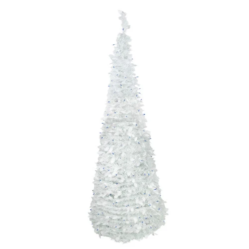 Northlight 6ft Lighted White Tinsel Pop-Up Artificial Christmas Tree, Blue Lights 3 Northlight 6ft Lighted White Tinsel Pop-Up Artificial Christmas Tree, Blue Lights